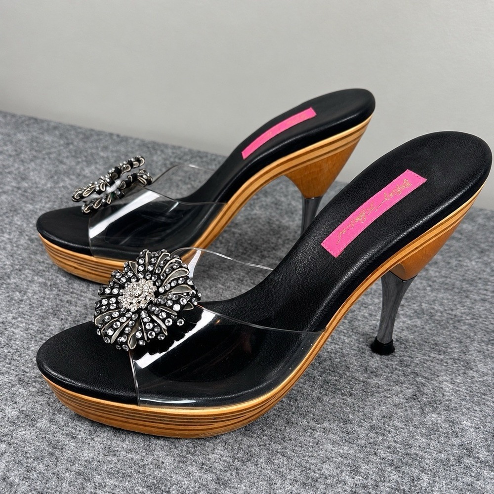 Vintage Y2K Betsey Johnson Polly Starburst Rhinestone Platform Heels Size 8